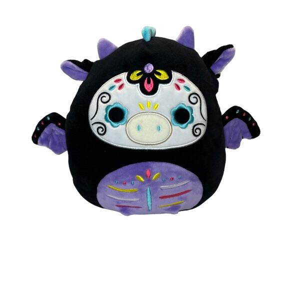 Squishmallow, Phylo, 8" Day of the Dead Painted Dragon black purple, NWT - Picture 1 of 11